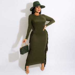 Tassel Sleeve Bodycon Maxi Dress