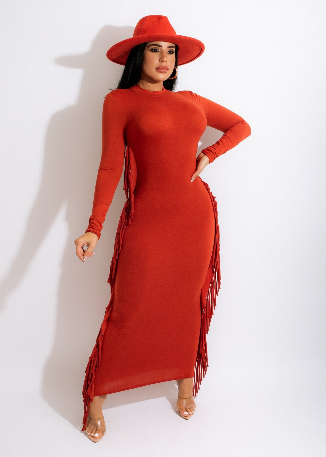 Tassel Sleeve Bodycon Maxi Dress