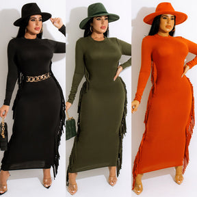 Tassel Sleeve Bodycon Maxi Dress